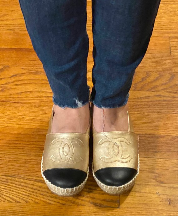 golden espadrilles with black | Etsy (US)