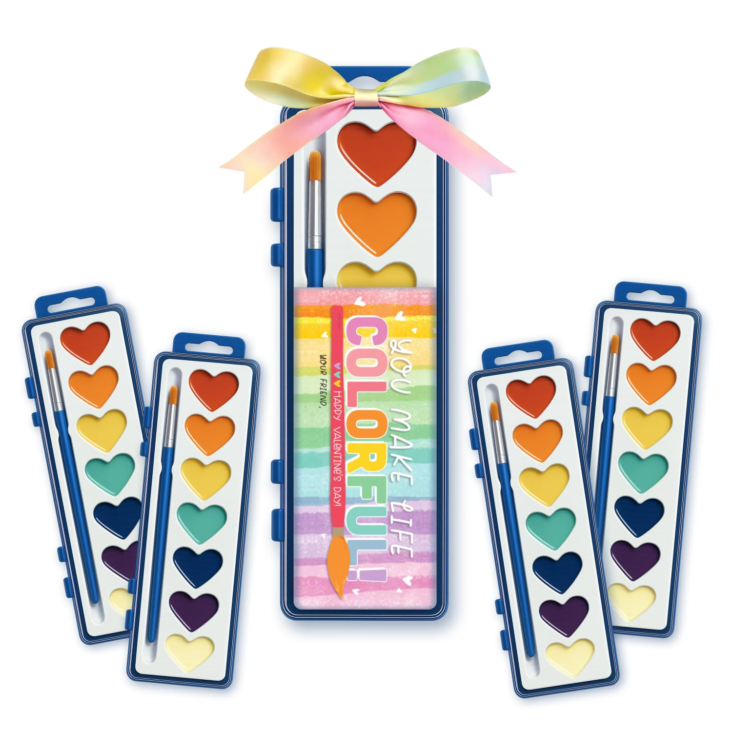 30 Pack Kids Valentines Day Gifts – Watercolor Paint Sets with Gift Tags & Ribbon, Classroom Va... | Amazon (US)