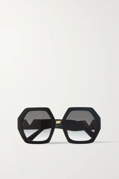Valentino - Valentino Garavani Hexagon-frame Acetate And Gold-tone Sunglasses - Black | NET-A-PORTER (US)
