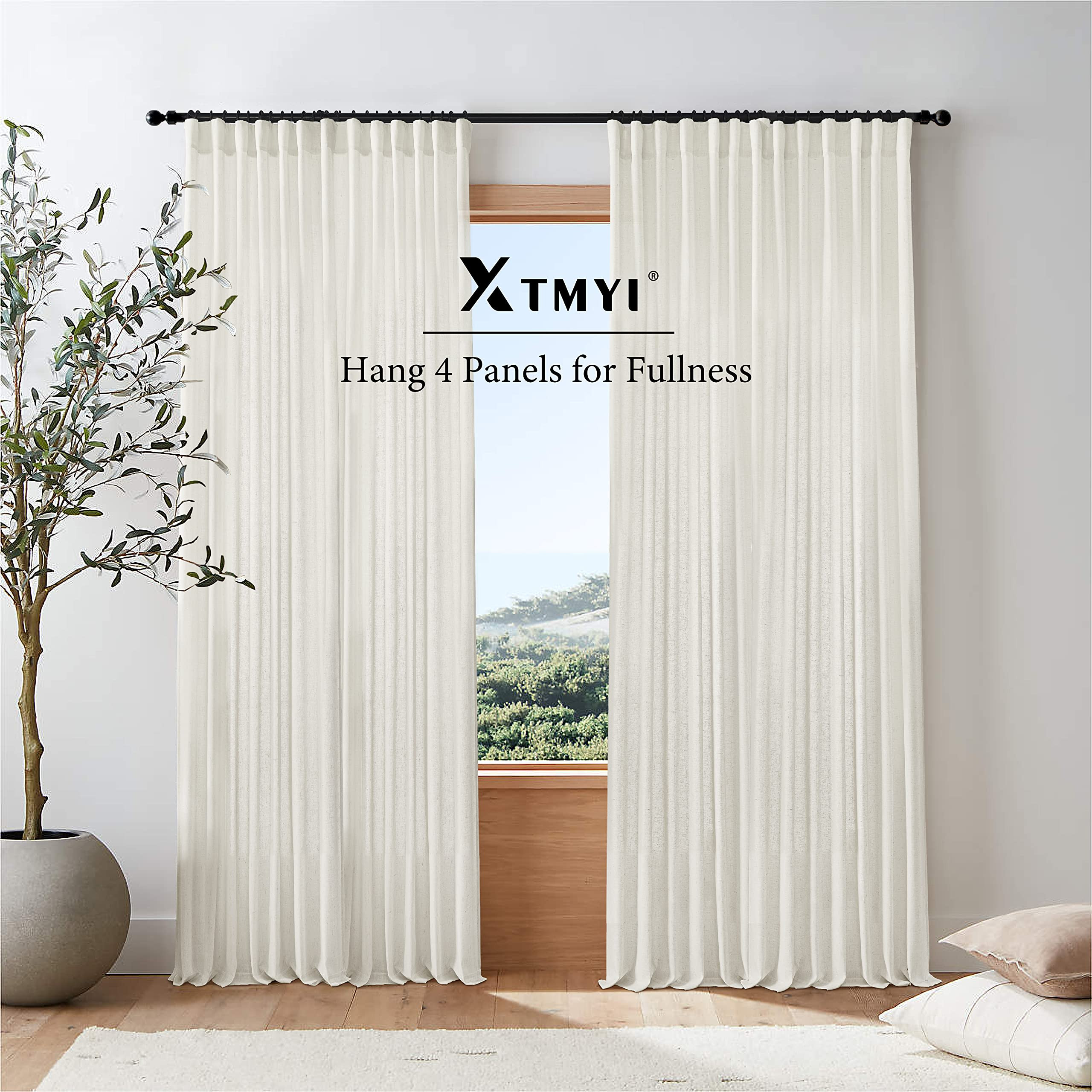 Extra Wide Curtains 70 In Width for 60 & 72 Inch Window,Pleated Back Tab Linen Semi Sheer Full Le... | Amazon (US)