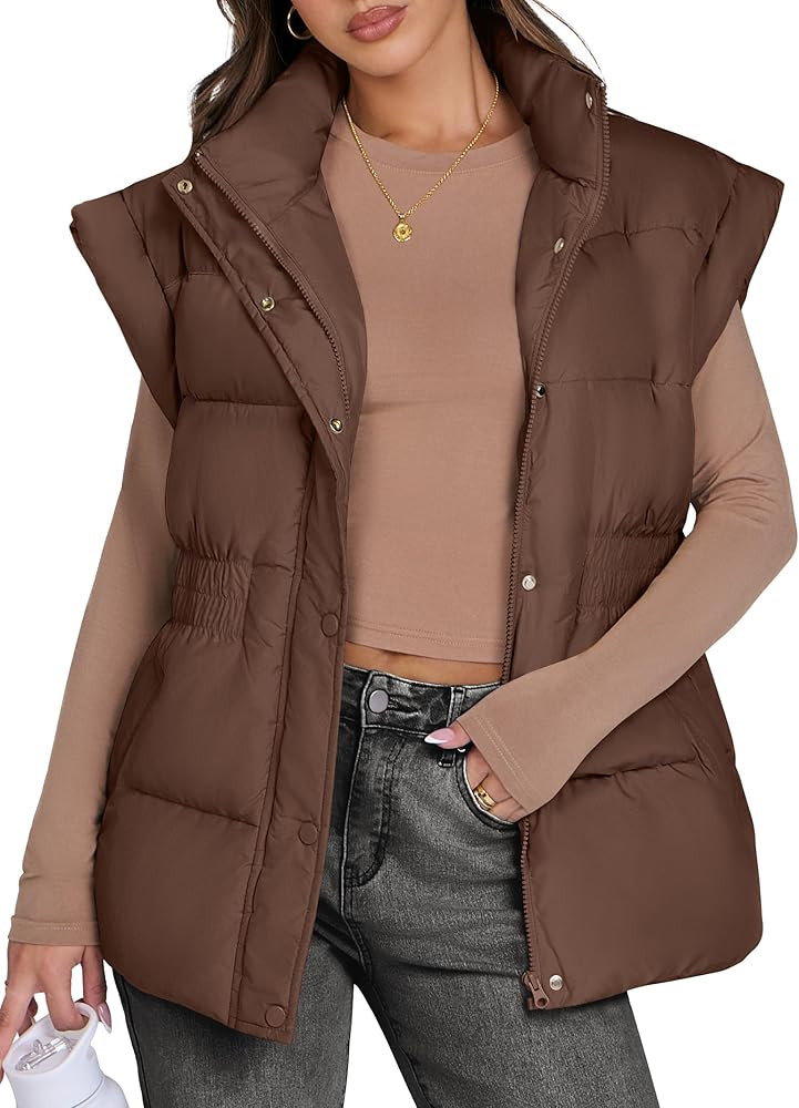 ANRABESS Women Puffer Vest Oversized Sleeveless Zip Up Stand Collar Lightweight Jackets 2024 Wint... | Amazon (US)