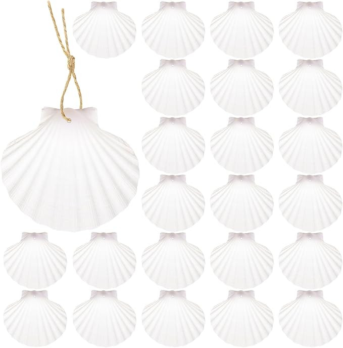 24Pcs Scallop Shells White Natural Seashell 2"-3" Perforation Scallop Shells with Rope for Christ... | Amazon (US)