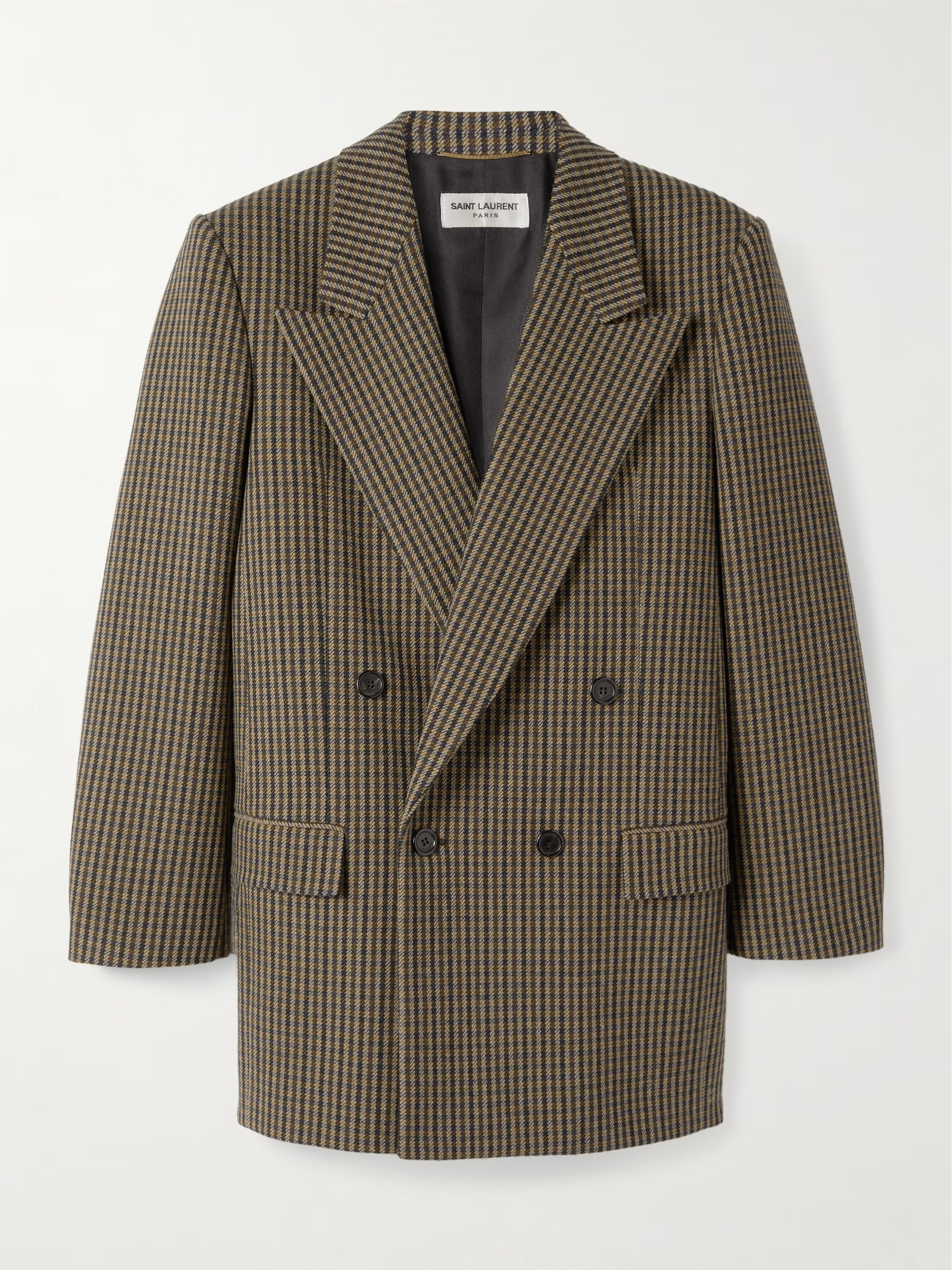 SAINT LAURENTDouble-breasted checked wool-blend blazer | NET-A-PORTER (US)