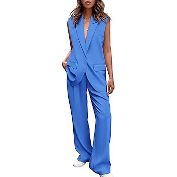 Pretty Garden Womens Sleeveless Suit Vest And Wide Leg Pants Business Casual Blazer Set | Amazon (US)