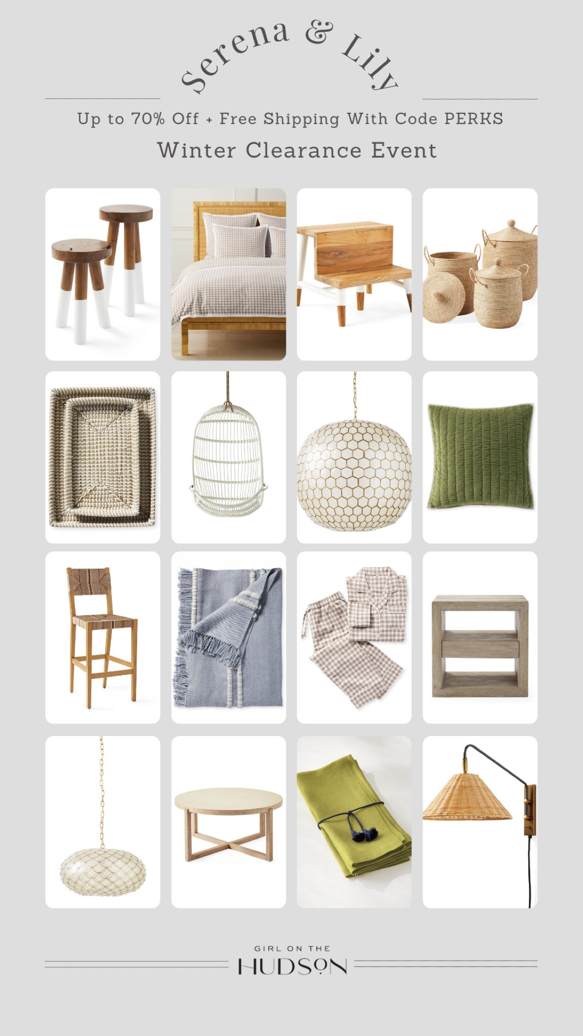 The best deals from Serena & Lily’s VIP Winter Clearance Event 

Bedroom furniture, stool, pajamas, hanging rattan chair, La Jolla baskets, bedding, linen napkins, capiz chandelier 

#LTKSeasonal #LTKsalealert #LTKhome