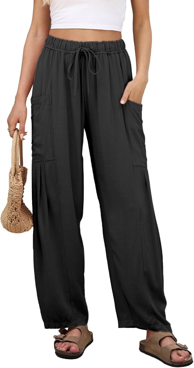 Duyang Women Linen Wide Leg Pants Casual Summer Palazzo Pants Beach Vacation Outfits Flowy Loose ... | Amazon (US)