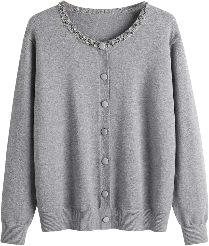 Cardigan Sweaters for Women, Crewneck Casual Fall Knit Coat with Rhinestone Collar, Stylish Outer... | Amazon (US)