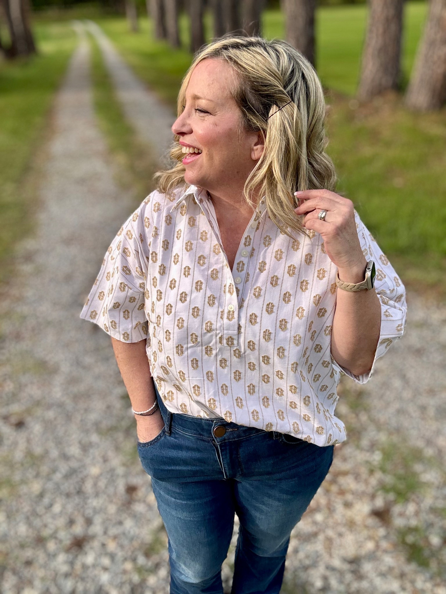 Such a unique top! Wear front tucked or open! I’m in a medium. 

#LTKOver40 #LTKPetite #LTKWorkwear