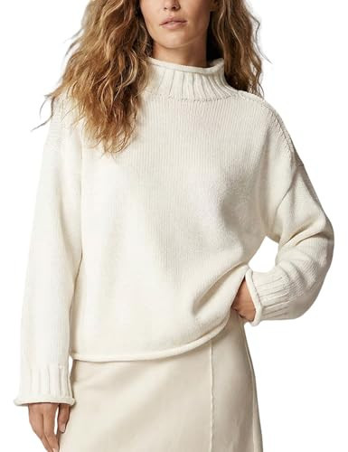 Wyeysyt Womens Oversized Rollneck Sweater Chunky Sweater(Beige-S) | Amazon (US)