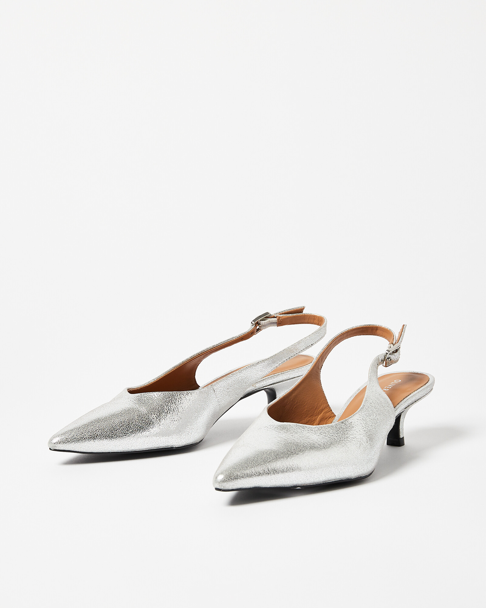 Silver Leather Heeled Slingbacks | Oliver Bonas | Oliver Bonas (Global)