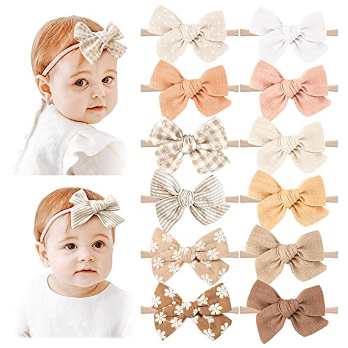 Niceye Baby Girl Bows and Headbands, 12 Packs of Stretchy Nylon Hairbands Hair Bows for Newborns, Infants, Toddlers - Handmade Baby Hair Accessories for Girls | Amazon (US)
