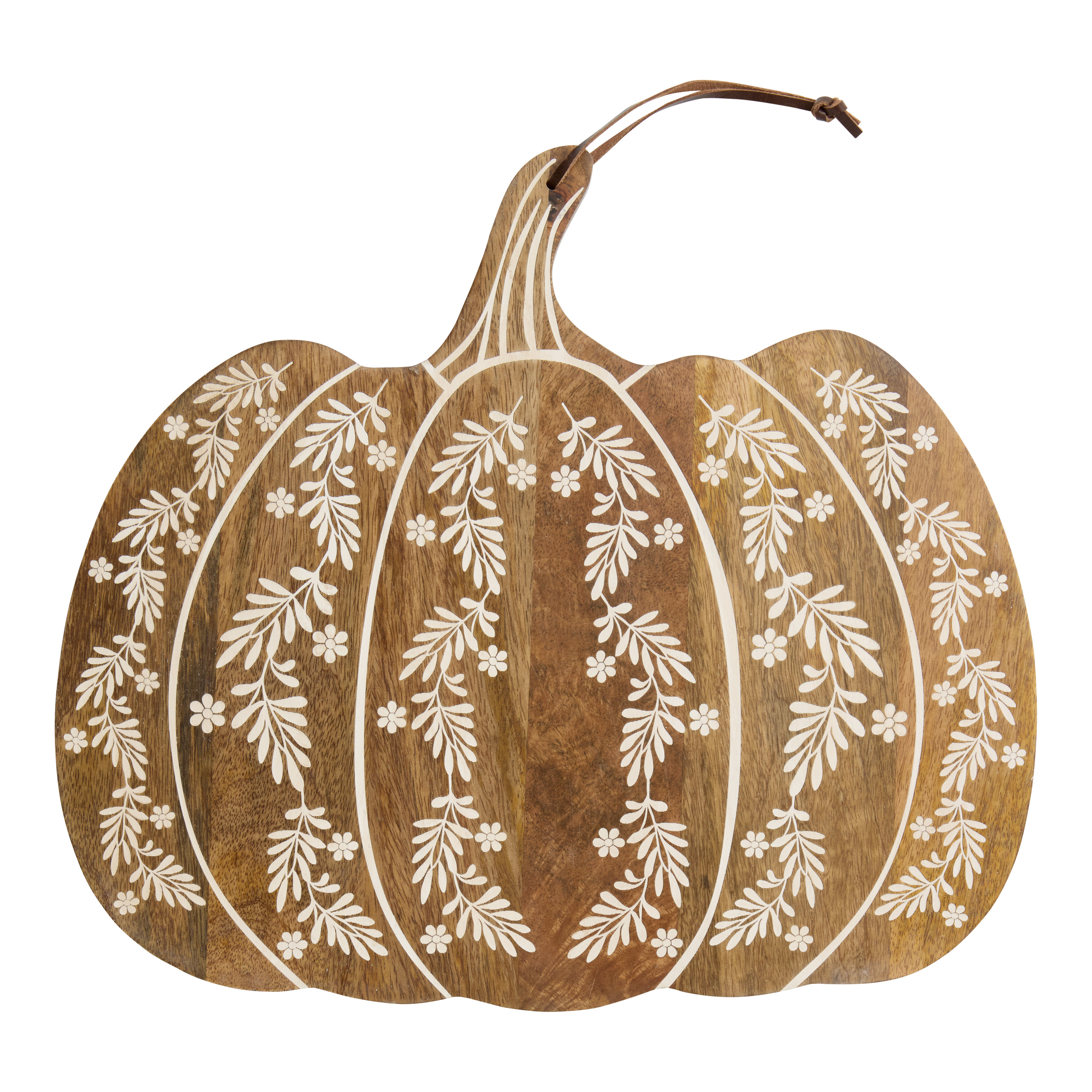 Whitewash Wood Botanical Pumpkin Figural Serving Board | World Market