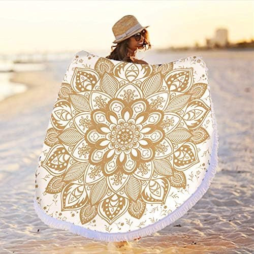Large Round Microfiber Gold Orange Yellow Mandala Beach Towel Blanket,Soft Thick Quick Dry Absorb... | Amazon (US)