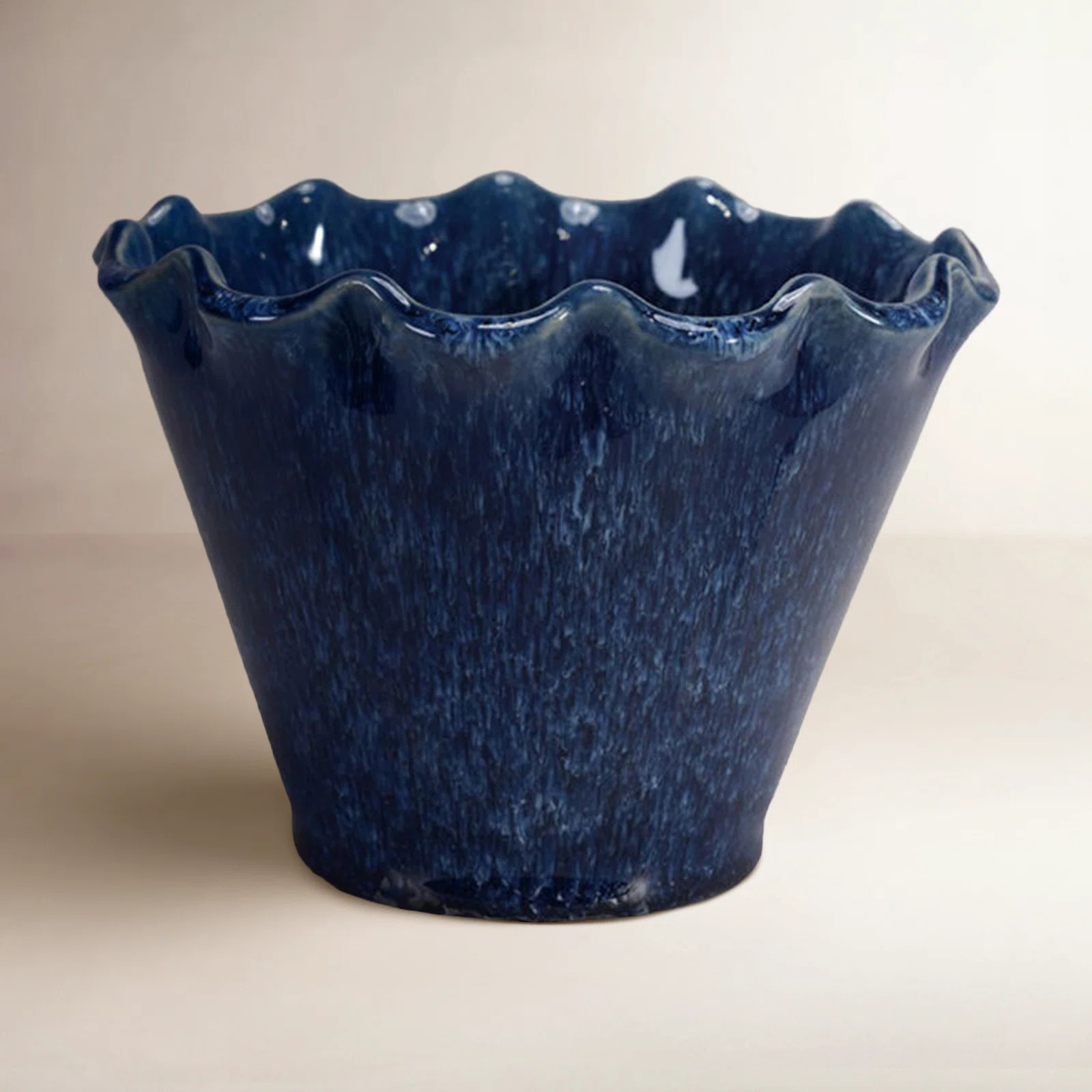 Stoneware Planter With Ruffled Edge And Drainage Hole With Reactive Glaze | Birch Lane
