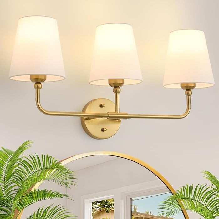 Bathroom Light Fixtures, 3-Light Brushed Gold Vanity Lights, 24.5" Bathroom Lighting Fixtures Ove... | Amazon (US)