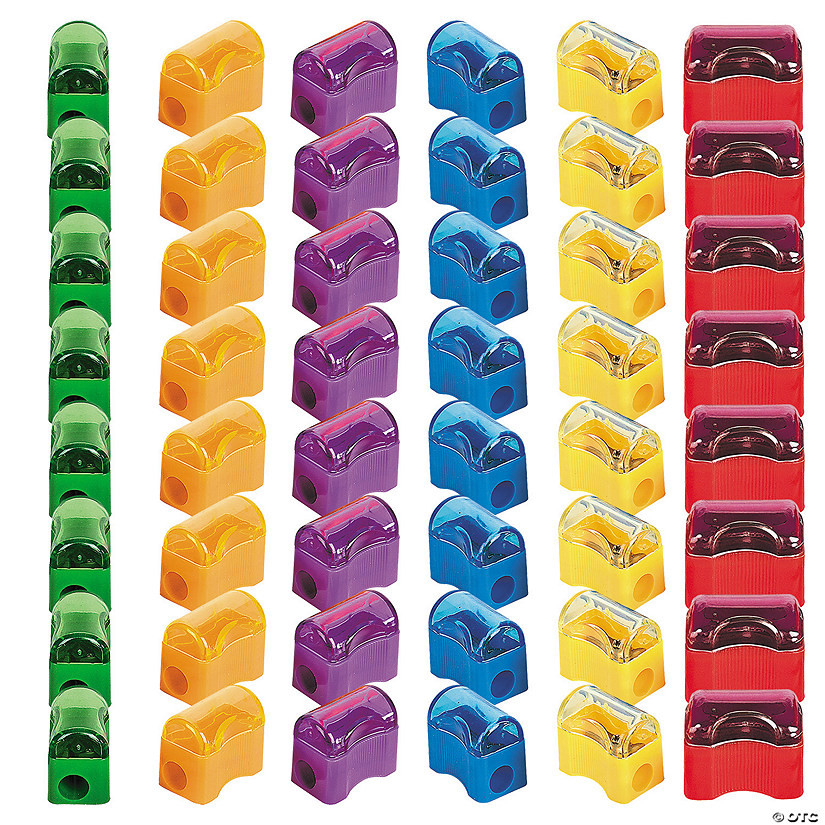 1" Bulk 72 Pc. Bright Solid Color Plastic Pencil Sharpeners with Caps | Oriental Trading Company