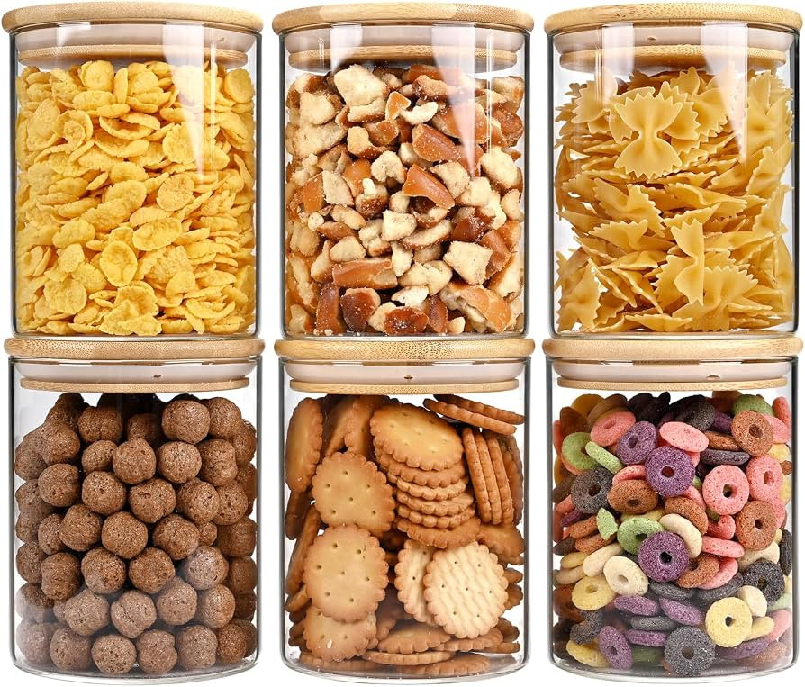 25oz Glass Food Storage Jars, Glass jars with bamboo lids Pantry organizers and round storage gla... | Amazon (US)