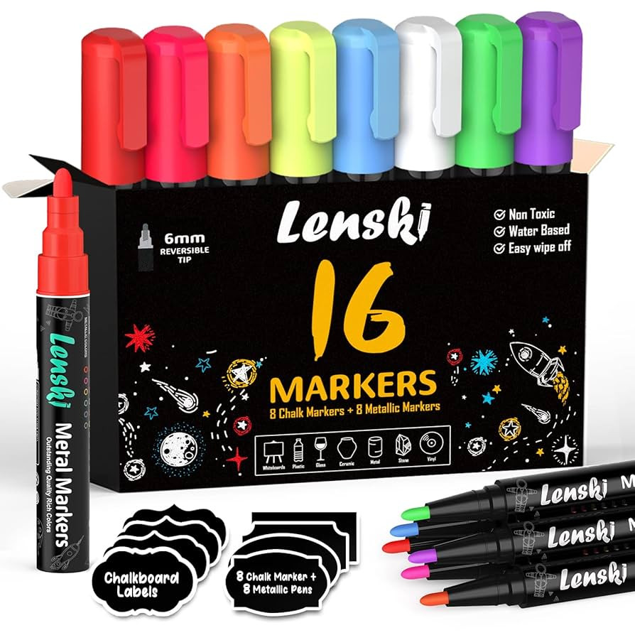 Lenski First Day of School Sign, Back to School Supplies for Kids,16 Chalk Chalkboard Markers for... | Amazon (US)