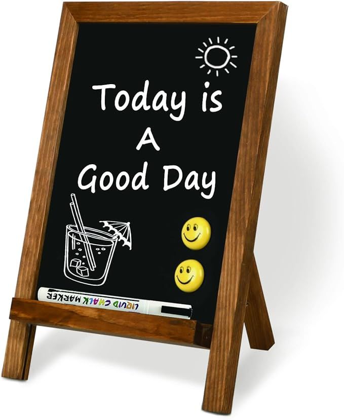 4 THOUGHT Tabletop Wooden Chalkboard Sign, 9.5" x 14" Magnetic Chalkboard with Stand Small Chalkb... | Amazon (US)