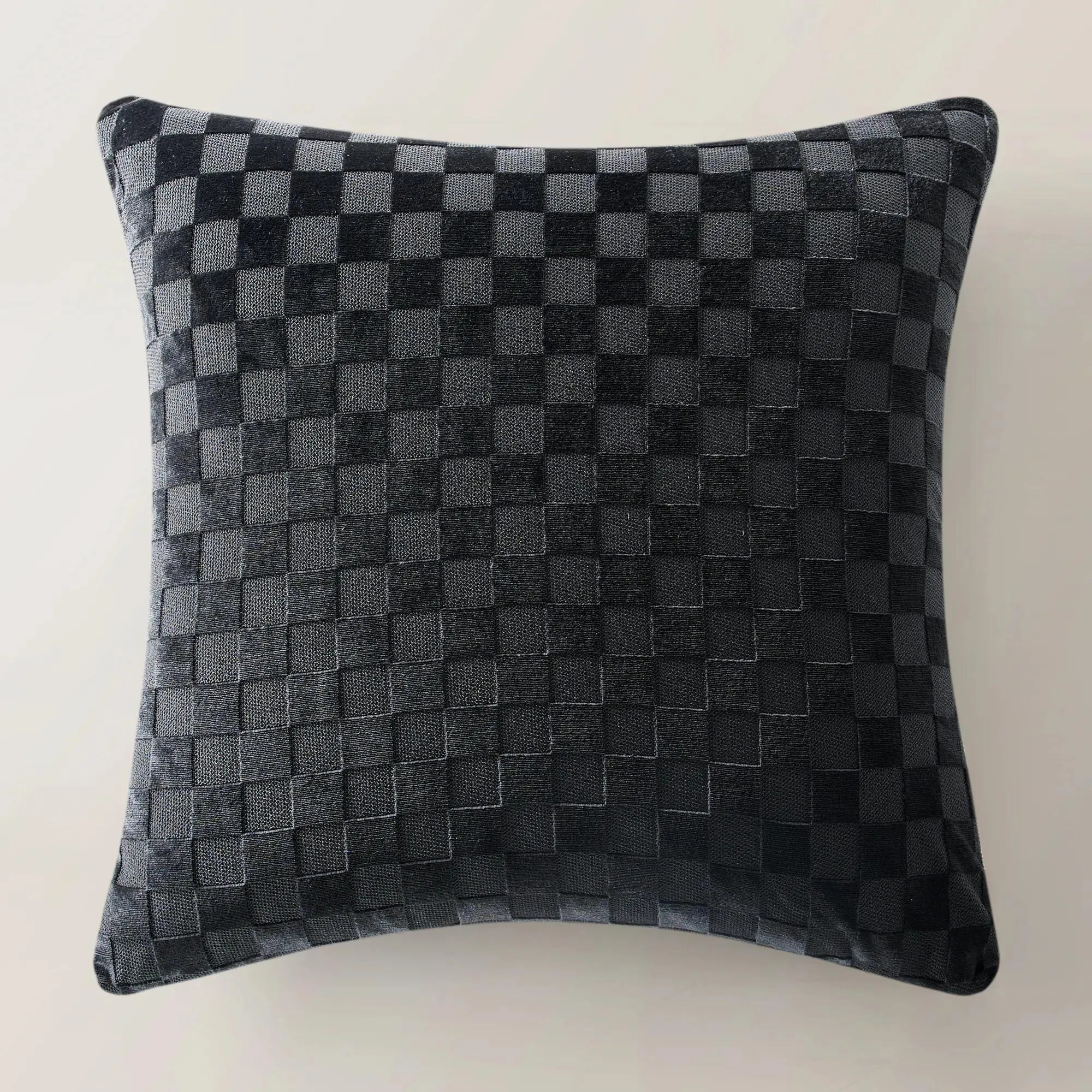 Checker Velvet Pillow 22" - Black | Z Gallerie