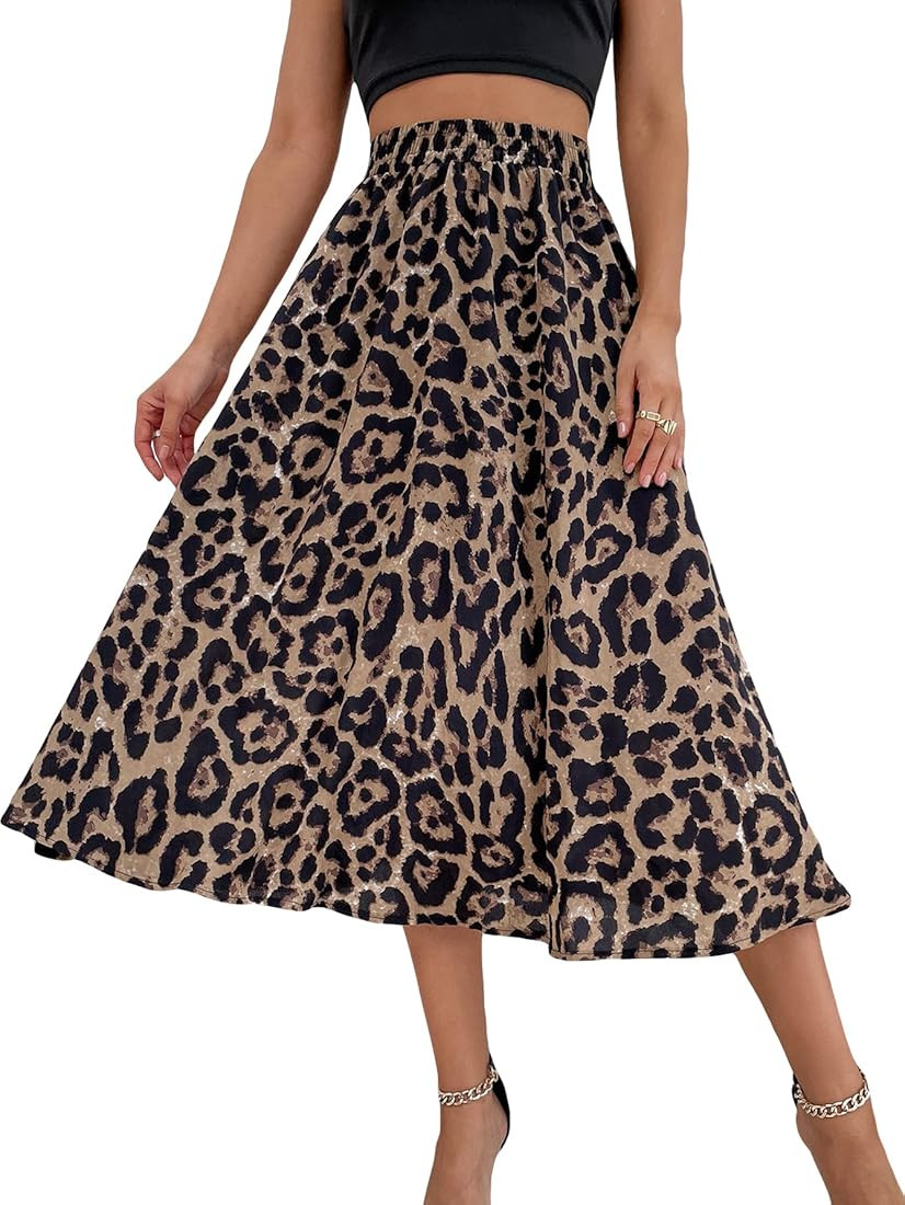 Women's Vintage Dalmatian Print A Line High Waist Flare Flowy Midi Skirts | Amazon (US)