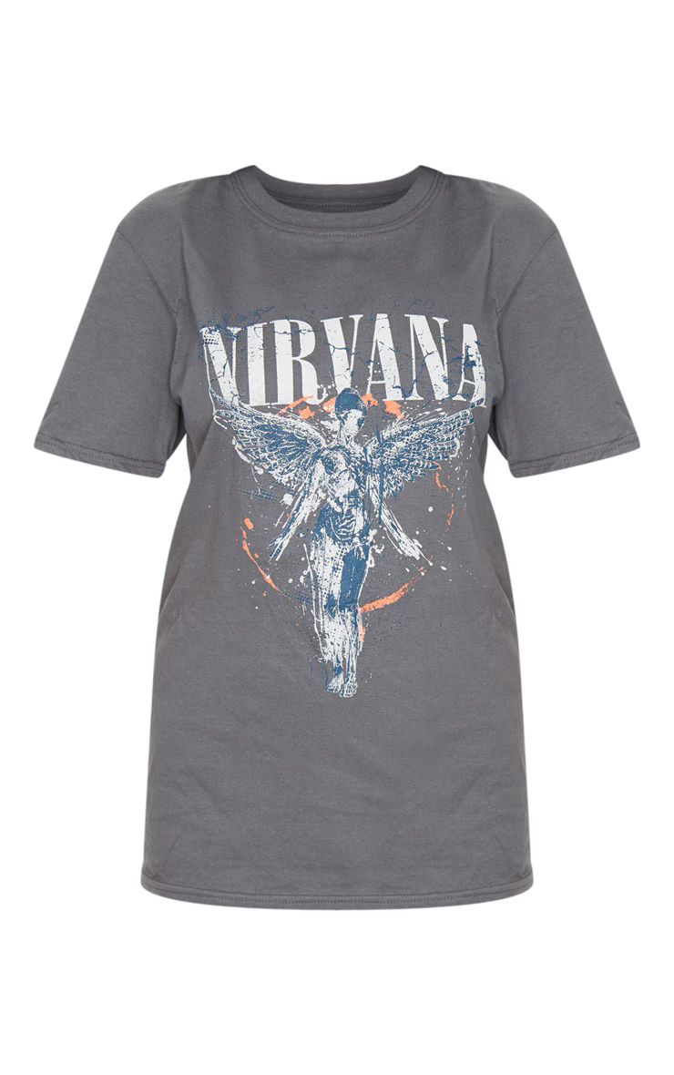 Grey Nirvana Wings Print T Shirt | PrettyLittleThing US