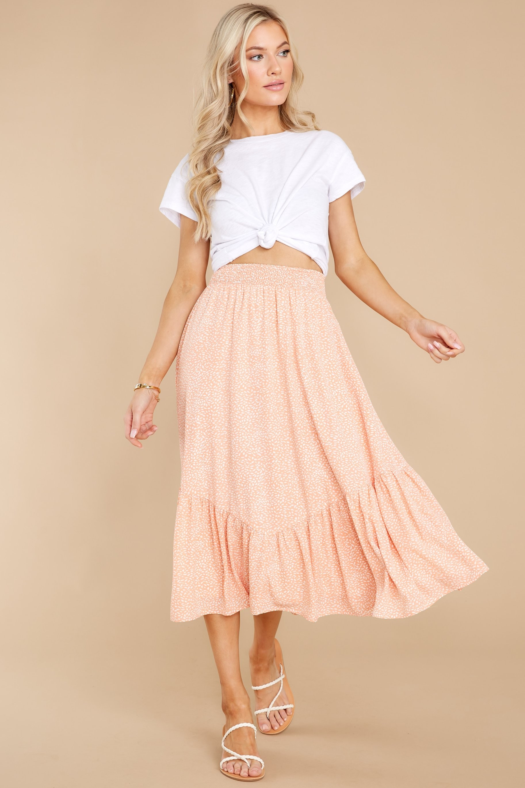 To Each Their Own Peach Print Midi Skirt | Red Dress 