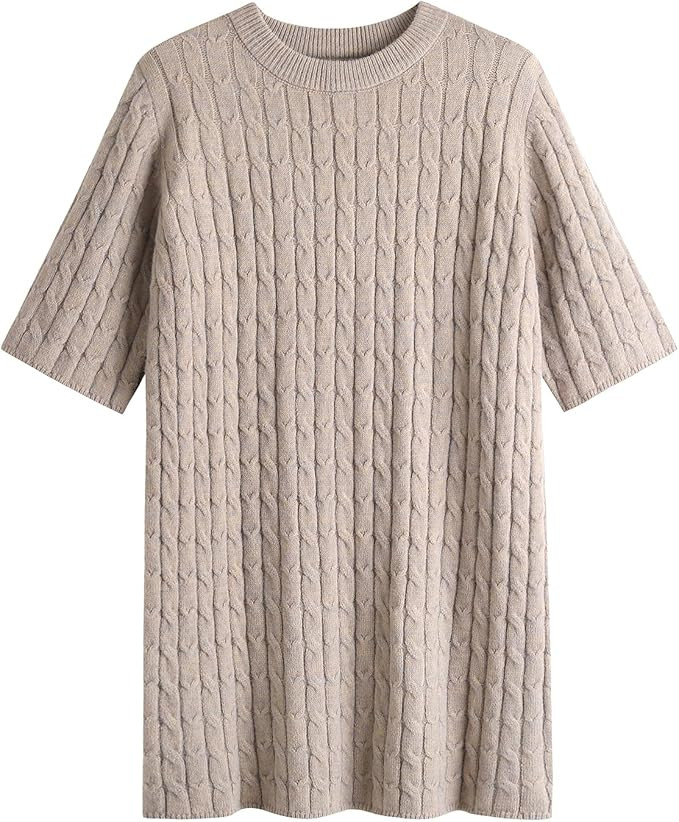 Women's Cable Knit Sweater Dress Crew Neck Short Sleeve Pullover Oversized Relaxed Fit Casual Pul... | Amazon (US)