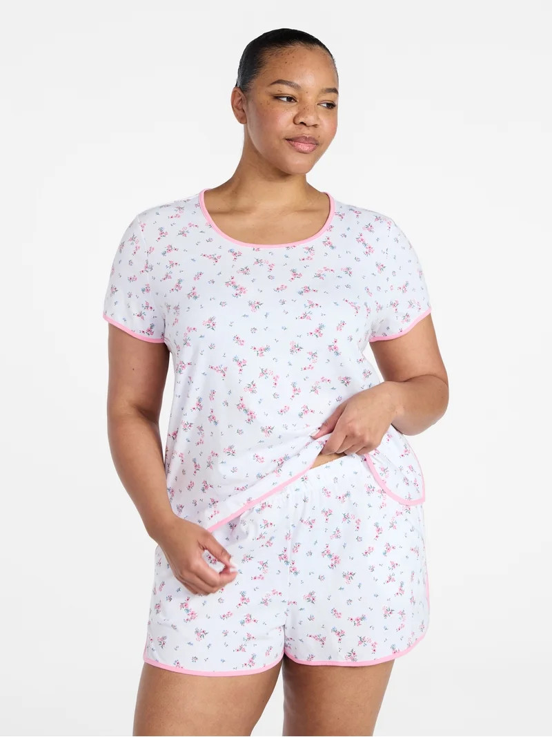Joyspun Women's Lightweight Short Sleeve Sleep Tee and Shorts Set, 2-Piece, Sizes XS-3X | Walmart (US)