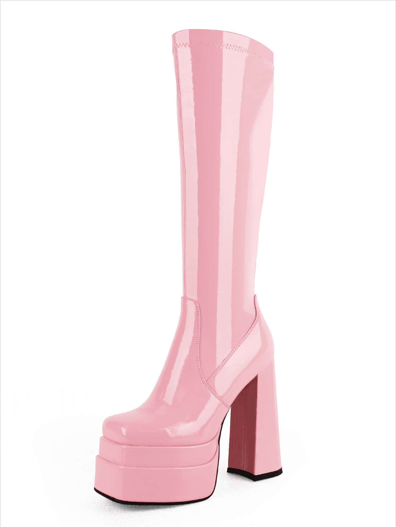 WETKISS Stacked Platform High Heel Knee High Boots For Women Chunky High Heeled PU Leather Boots ... | SHEIN