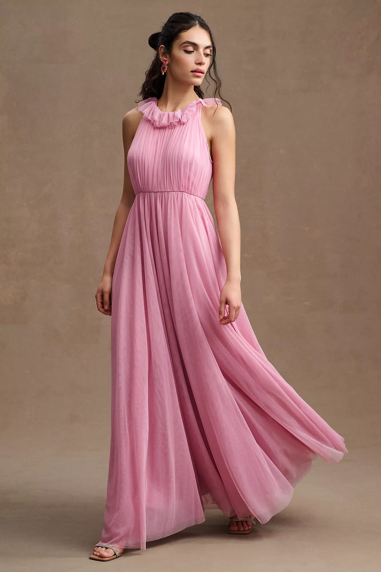 BHLDN Tulle Ruffled High-Neck Gown | Anthropologie (US)