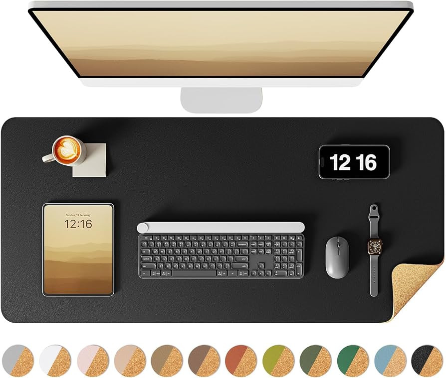 YSAGi Double-Sided Desk Pad, 35.4"x17"Leather Desk Mat, Eco Cork Desk Pad Protector,Large Mouse P... | Amazon (US)