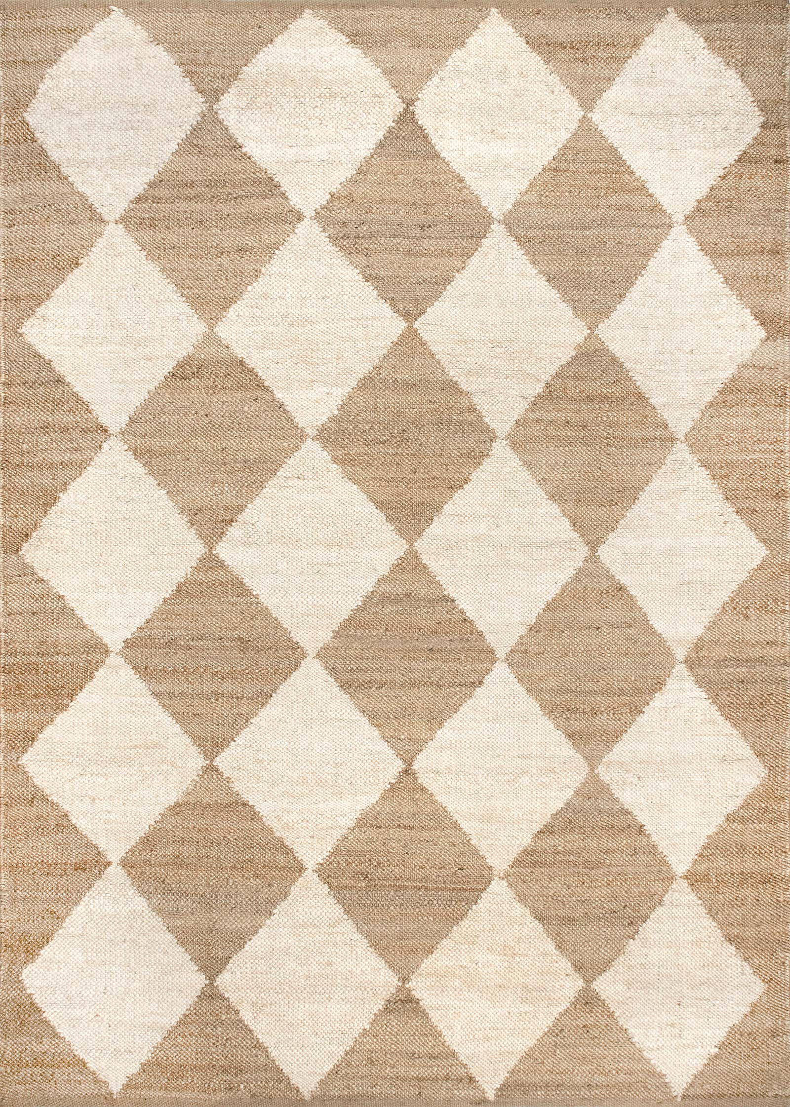 Louie Diamond Checkerboard Jute Rug | Natural | Rugs USA