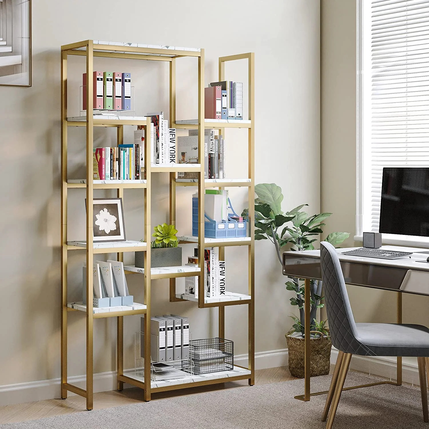 YITAHOME 6 Tier Gold Bookshelf, 71” Tall Modern Free Standing Bookshelf with 12 Shelf Bookcase,... | Walmart (US)