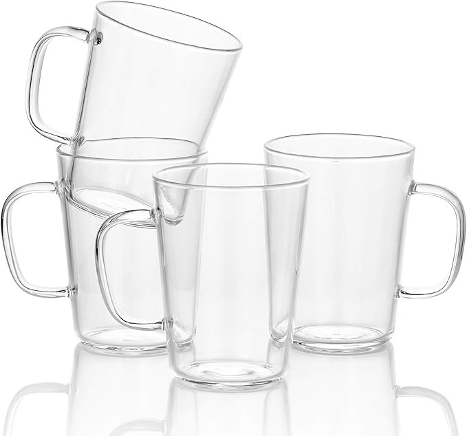 Enindel 3030.01 Simple Style Glass Coffee Mug, Tea Cup, Clear, 13 OZ, Set of 4 | Amazon (US)