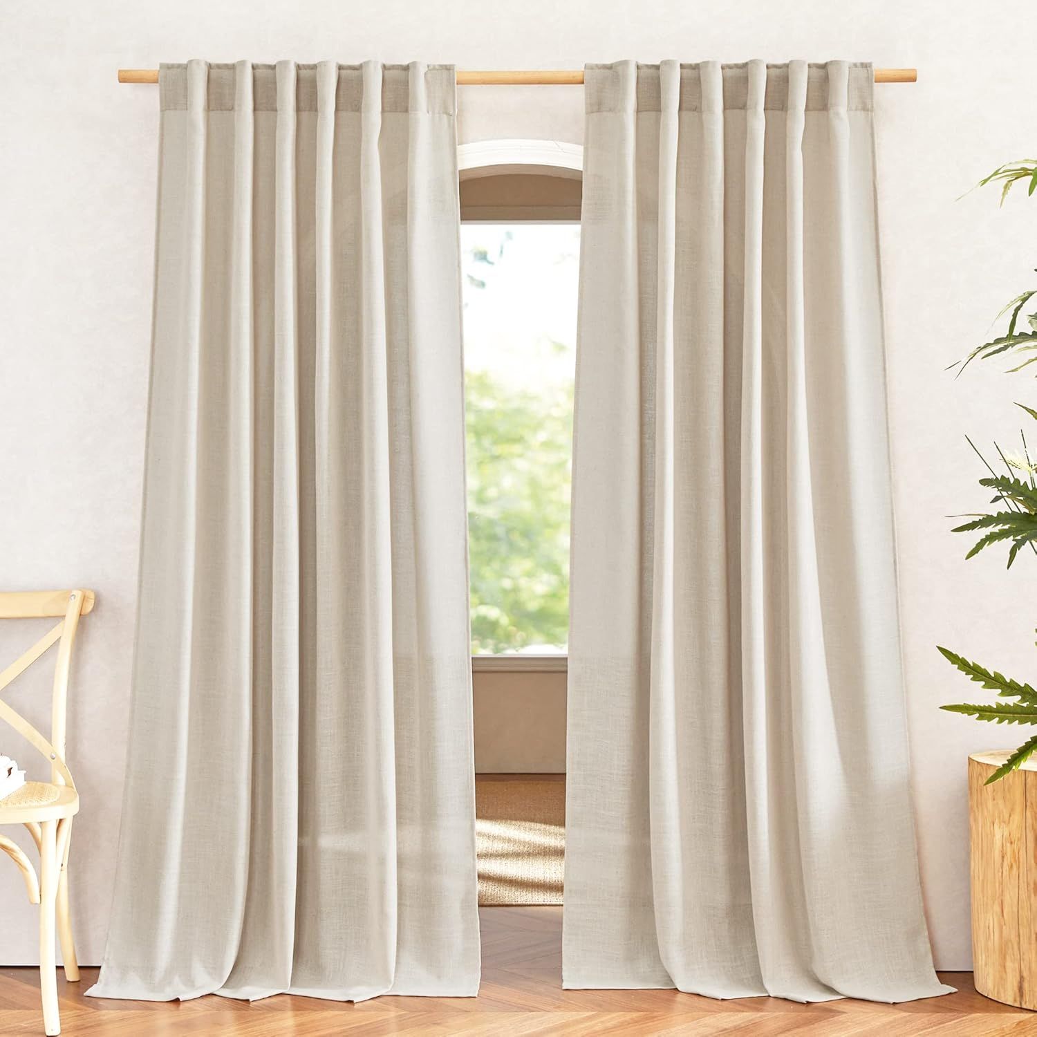 NICETOWN Beige Linen Curtains 84 inches Long, Rod Pocket & Back Tab Flax Linen Burlap Semi Sheer ... | Amazon (US)