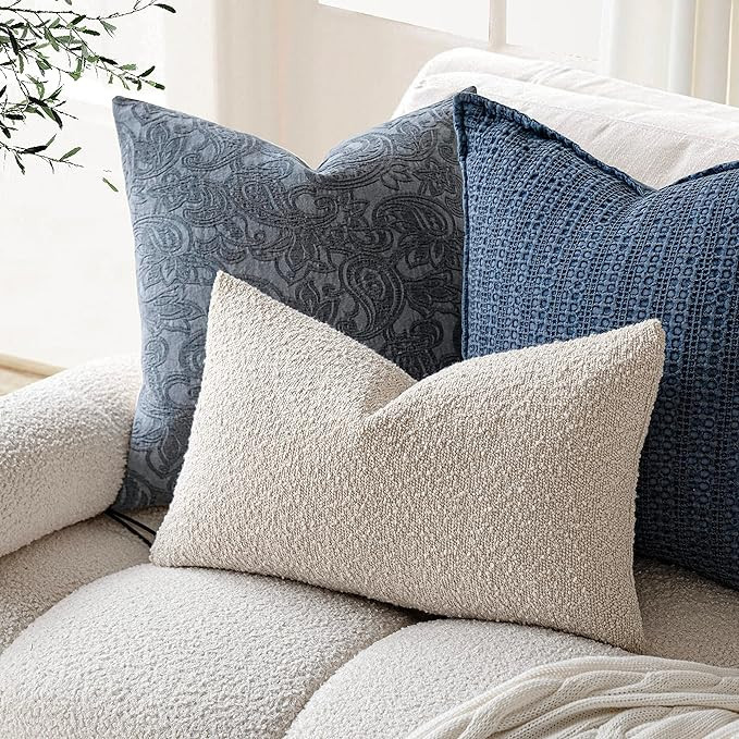 Foindtower Pack of 2 Textured Boucle Throw Pillow Covers Accent Solid Lumbar Pillow Cases Cozy So... | Amazon (US)