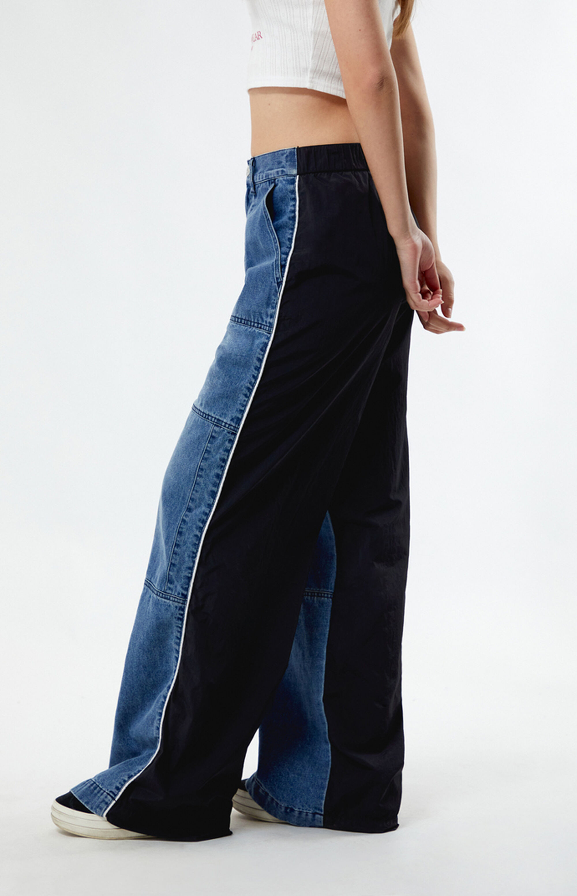 PacSun Denim Nylon Low Rise Baggy Track Pants | PacSun | PacSun