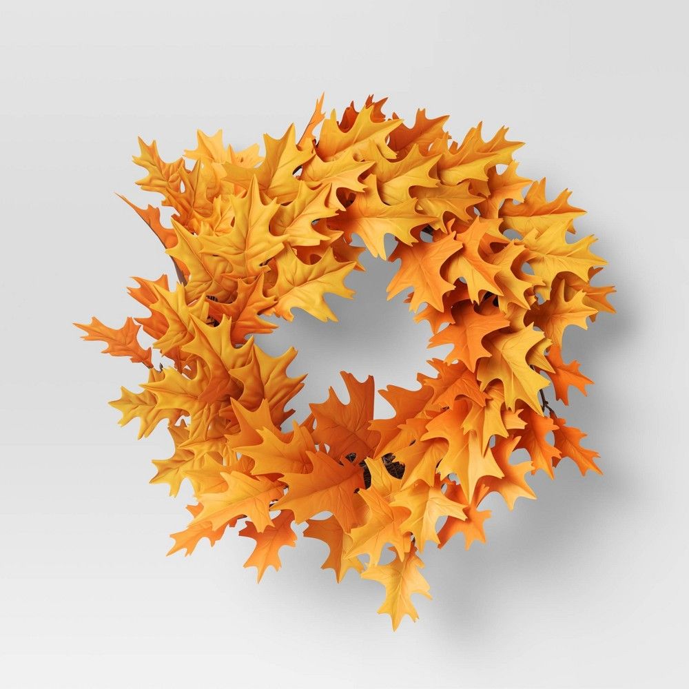 22"" Fall Oak Leaves Wreath Orange - Threshold | Target