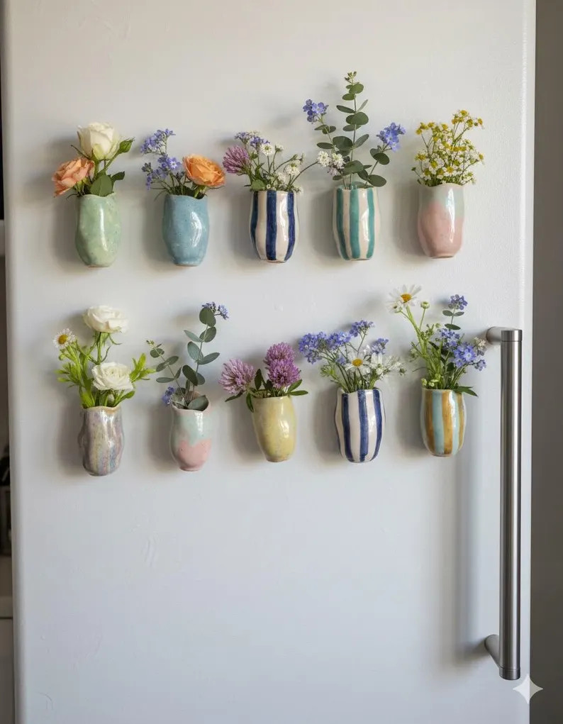 Distorted Ceramic Bud Vase Fridge Magnet: Rustic Pottery Decor - Etsy | Etsy (US)