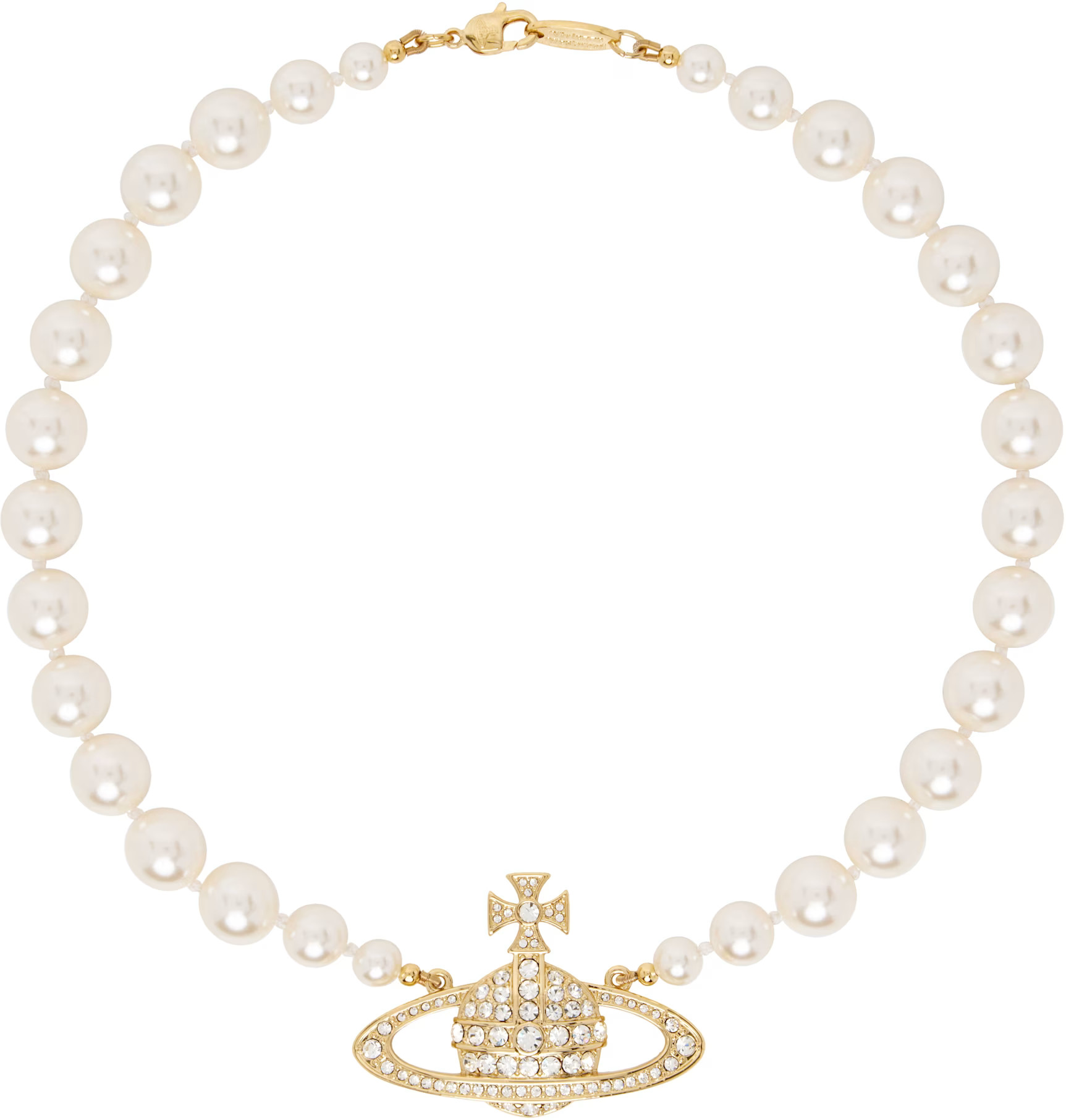 Vivienne Westwood - Gold & White One Row Faux-Pearl Bas Relief Choker | SSENSE