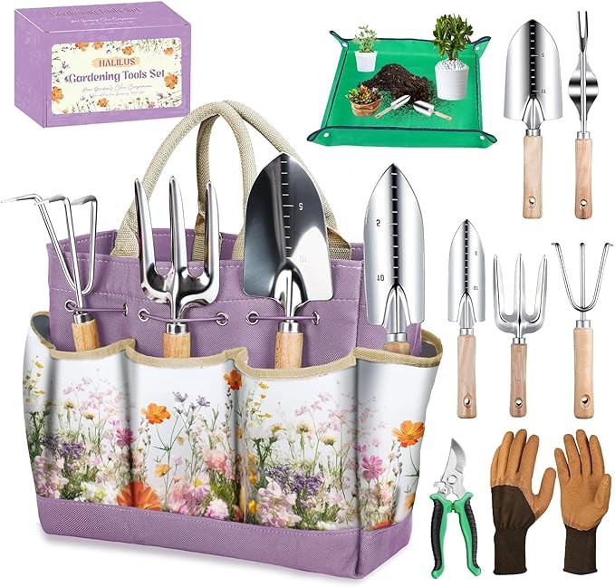 Gardening Tools 9-Piece Heavy-Duty Garden Tools Set, Stainless Steel Garden Hand Tools with Purpl... | Amazon (US)