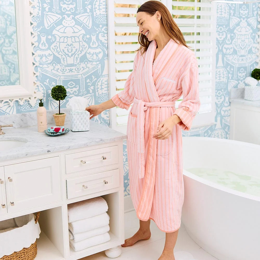 Monogrammable Blue Millie 100% Cotton Women’s Long Plush Robe | Weezie | Weezie Towels