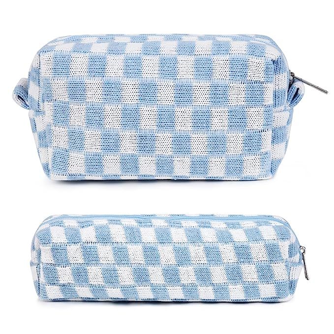 Checkered Cosmetic Bag and Makeup Brush Storage Bag - Large Capacity Travel Toiletry Organizer | Amazon (US)