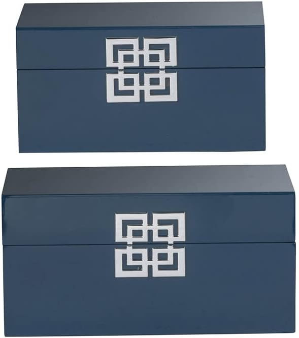 A & B Home Decorative Jewelry Boxes Organize Modern Oriental Style Set of 2 Blue with Silver Patt... | Amazon (US)