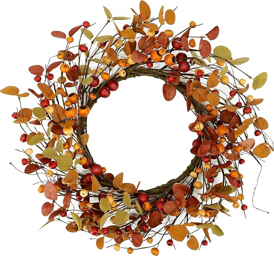 Fall Wreath，Autumn Eucalyptus Wreath for Front Door, Harvest and Thanksgiving Front Door Wreath... | Amazon (US)