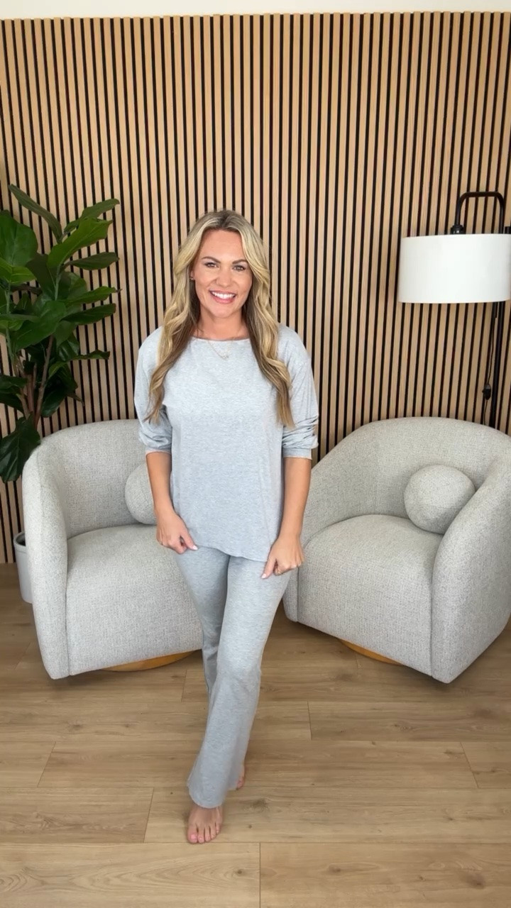 The kind of matching set that makes staying in feel even better. Soft, comfortable and easy enough for slow mornings or winding down at night.

gray lounge set, matching lounge set, cozy pajamas, soft loungewear, pajama set, wide leg lounge pants, long sleeve lounge top, neutral loungewear, comfy clothes, cozy essentials, AudrieDollins

#LTKootd #LTKSeasonal #LTKOver40