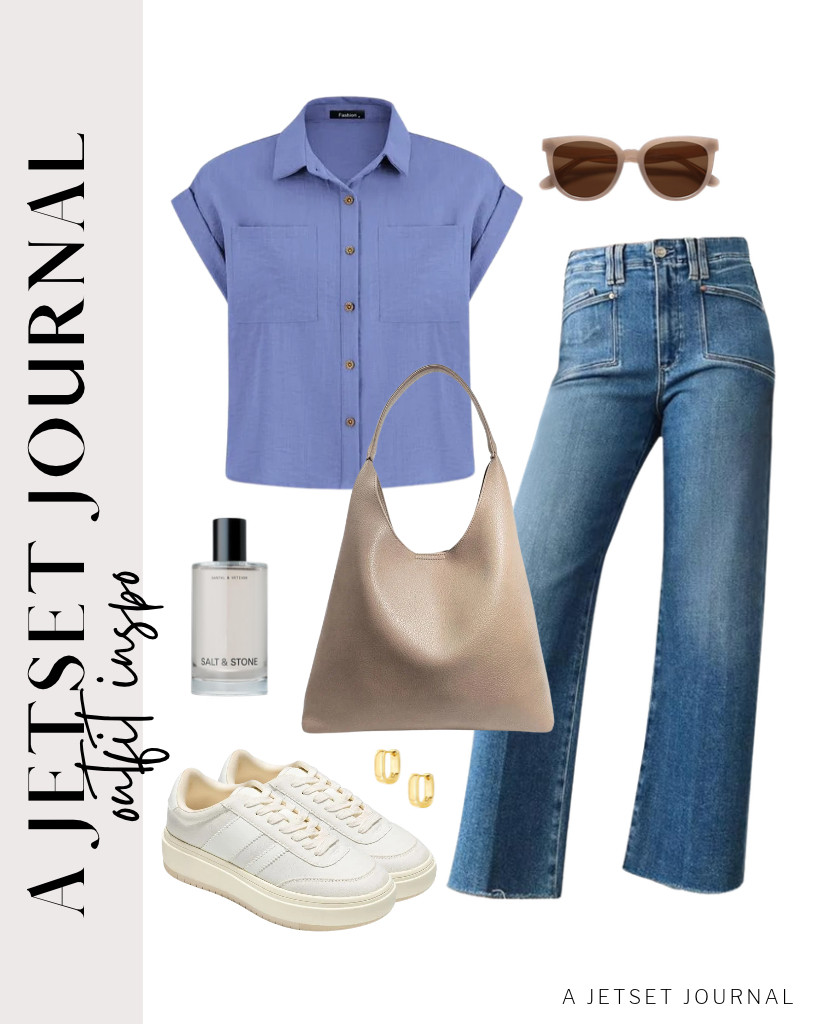 You can also pair Astylish wide-leg jeans with a blue PRETTYGARDEN button-down shirt and wear these cozy Project Cloud Platform sneakers. This HOXIS shoulder bag complements the fit, along with these SOJOS sunnies. Complete the fit with chunky hoop earrings and Salt & Stone Signature Duo Mist. 

 #LTKSeasonal #LTKSaleAlert #LTKTravel