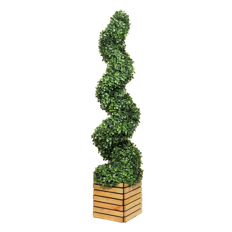 Spiral Topiary in Wooden Vessel, 42" | At Home
