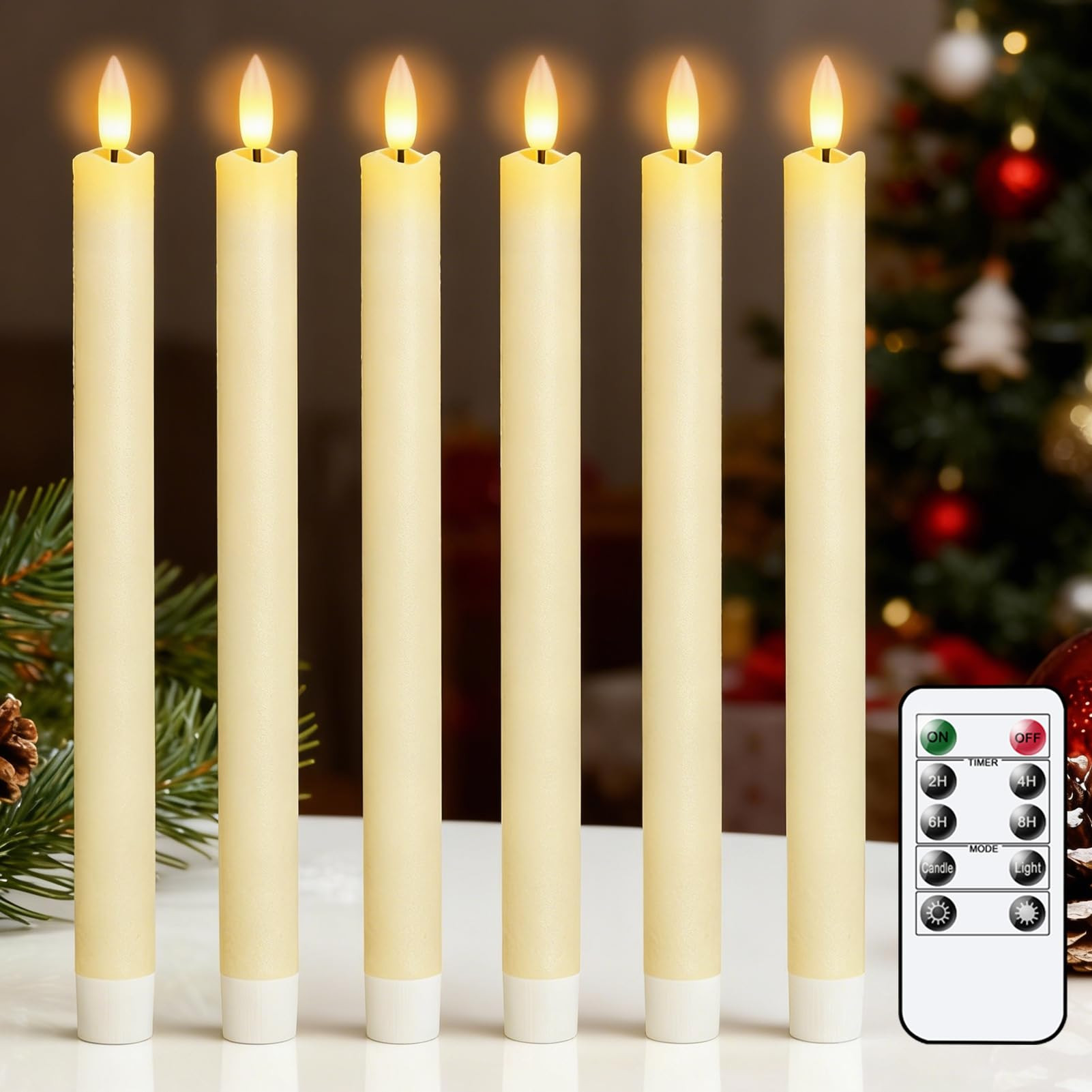 Eldnacele LED Taper Candles Flickering with Timer, Battery Operated Flameless Taper Candles with ... | Amazon (UK)